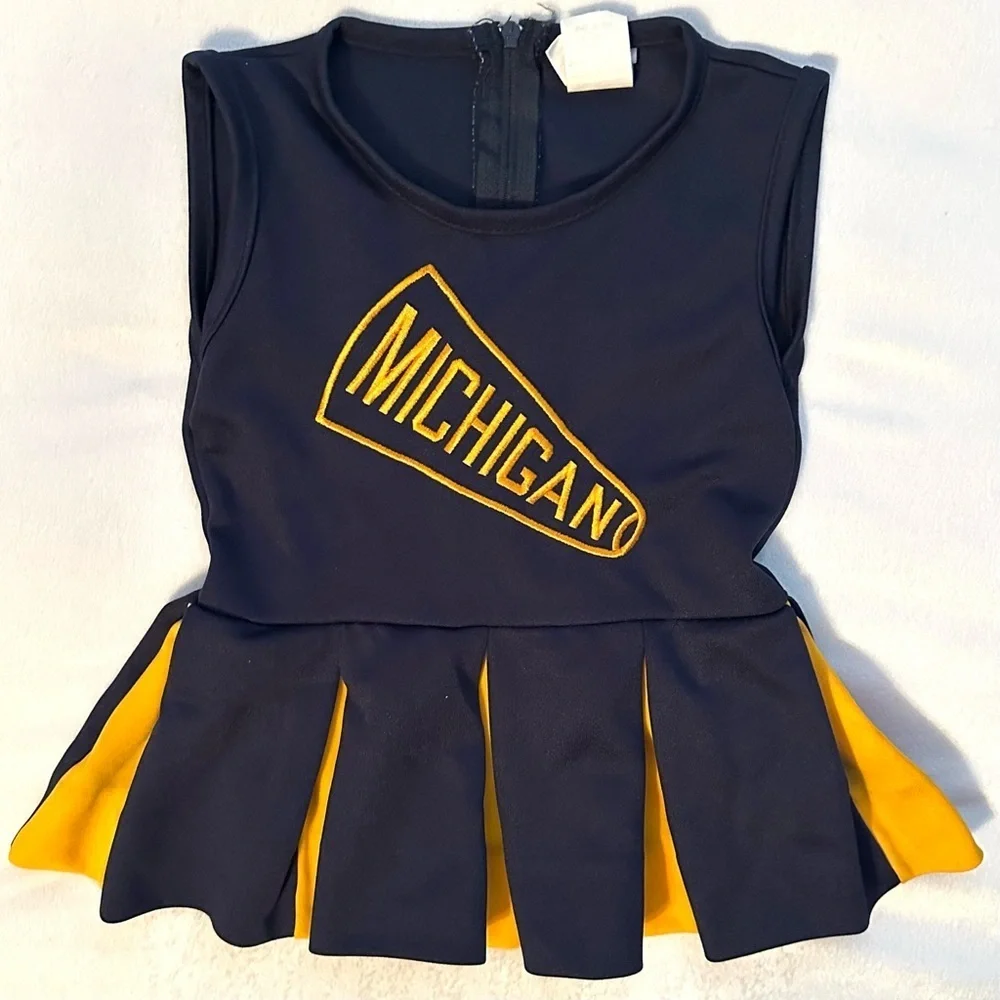 Vintage Michigan Wolverines Baby Cheerleader Jumper Dress Embroidered 2T Girl